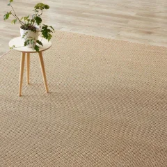 Panama Corn outdoor rug beneath a small round table holding a plant