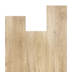 Desert Oak vinyl planks in pale warm oak, arranged in a stepped layout on white to show the board shape