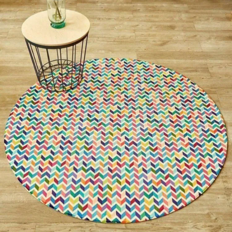Picture of Multi Coloured Chevron Round Printed Rug