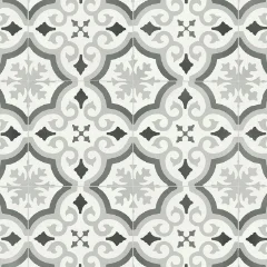 Clarity vinyl shown flat, an ornate grey and white tile pattern