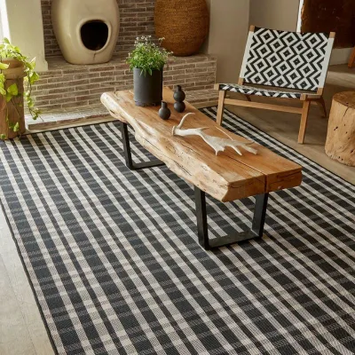 Picture of 2.00 x 1.85 Plaid Check Black Outdoor Rug