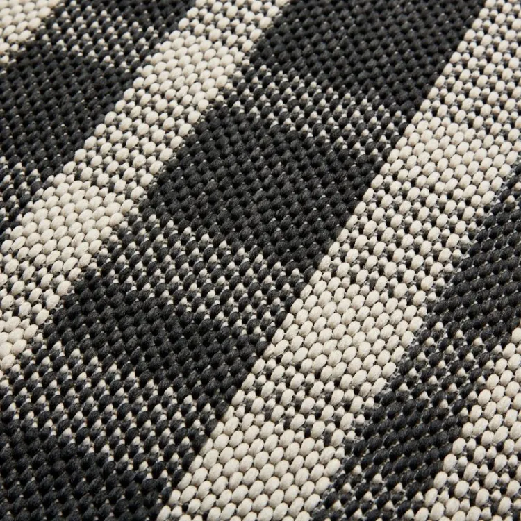Picture of 4.00 x 1.85 Plaid Check Black Outdoor Rug