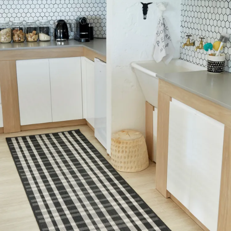 Picture of 2.00 x 1.85 Plaid Check Black Outdoor Rug