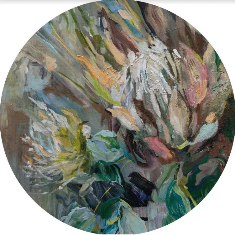 Picture of Kim Black Colourburst Protea Round Printed Rug
