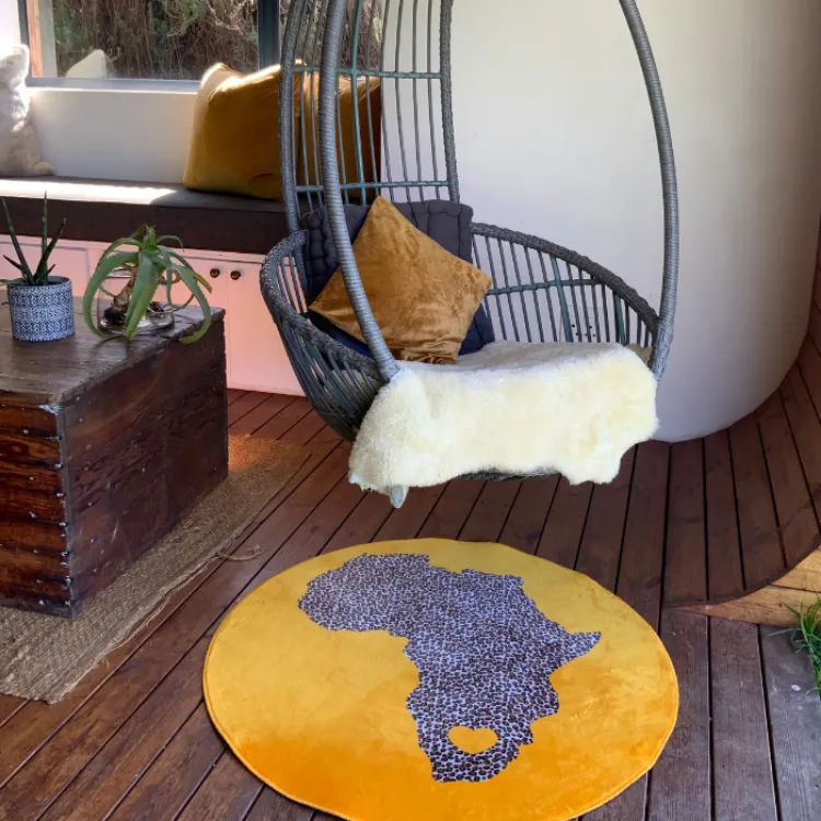 Picture of Africa Animal Print Yellow Round Printed Rug