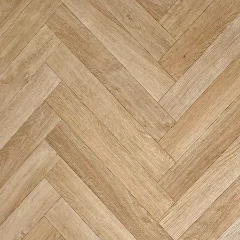 Solar Herringbone vinyl shown flat, pale oak laid in a herringbone at full scale