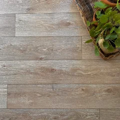 Close-up of Knysna vinyl flooring with a trailing plant in a basket