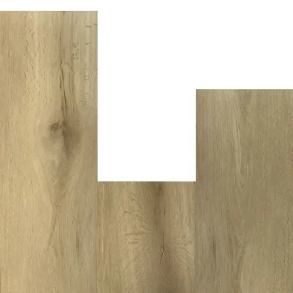 Sawmill Oak vinyl plank in golden oak, shown as a narrow strip on a white background