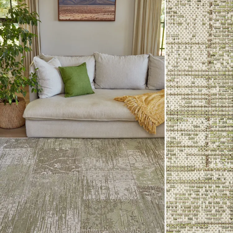 Picture of  0.80 x 3.00 Vintage Patchwork Green Medium Outdoor Runner