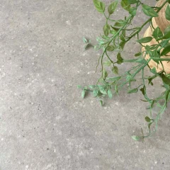 Cornerstone vinyl flooring in mottled grey stone with trailing ivy across one corner