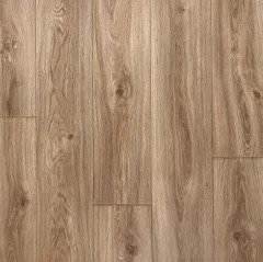 Ember vinyl shown flat, a warm oak plank pattern