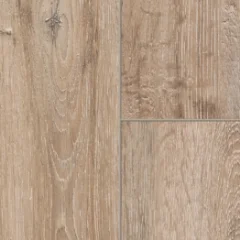 Wilder Rustic Oak laminate shown flat, a weathered grey-brown oak with open knots