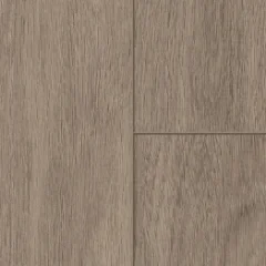 Close-up of two Cinder Oak laminate boards meeting, showing the bevelled joint