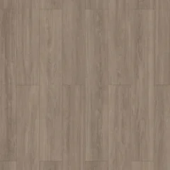 Cinder Oak laminate shown flat, a soft grey-taupe oak with a visible plank joint