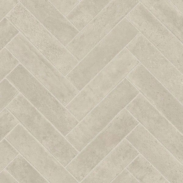 Easy Fit Klompie vinyl flooring - cream clay-brick herringbone pattern shown flat