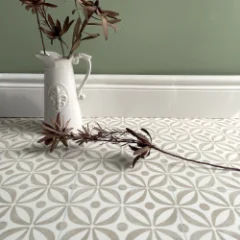 Close-up of the Serenity Latte geometric floor pattern at full scale
